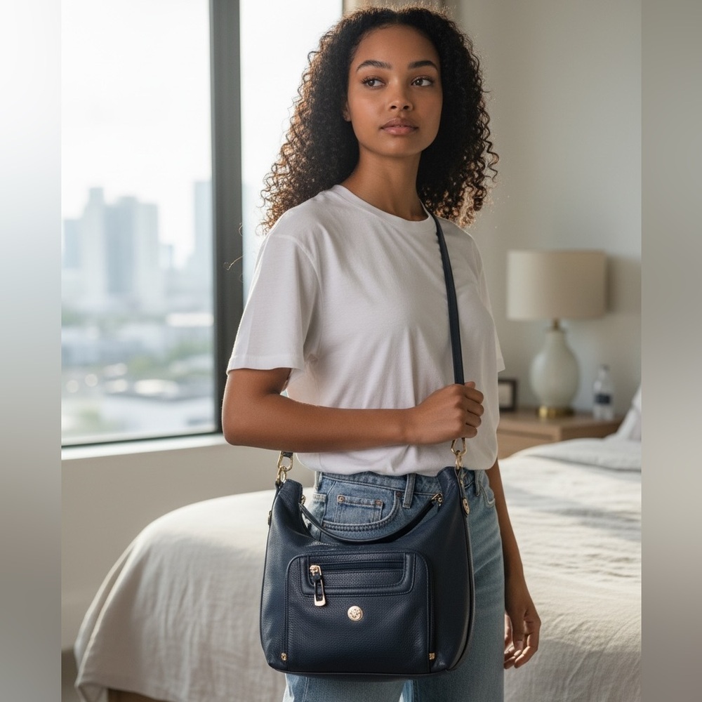 Stone Mountain Blue Leather Shoulder Crossbody Bag & matching Wallet (2pcs)